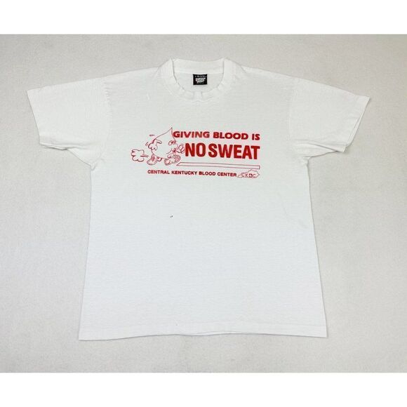 Vintage Kentucky Give Blood Center T-Shirt Large White Fun Run Single Stitch - Picture 2 of 11